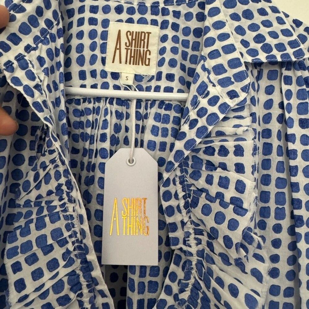 A SHIRT THING Size Small Logan Cabo Tunic Top White Blue Ruffle Cotton NEW $349 - Picture 4 of 5